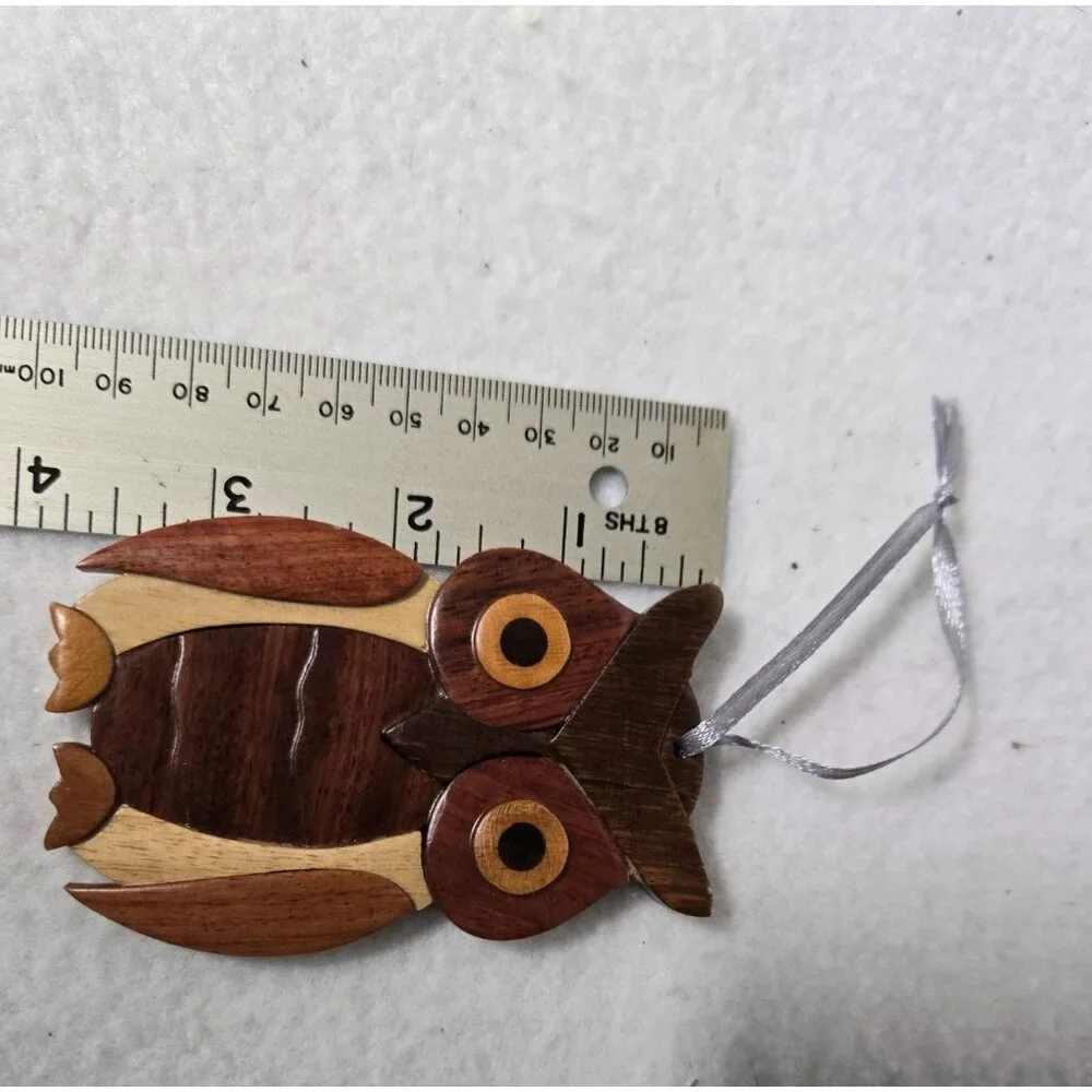 Handcrafted Wooden Owl Ornament With Ribbon Hanger 4 in‎ X 3 in